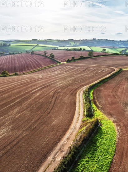 Colours of Devon Farms and Fields over Paignton and Berry Pomeroy from a drone, Totnes, England,