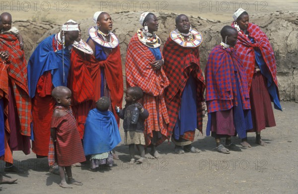 Maasai woman with small children in their village in the Ngorongoro Crater, Tanzania, June 2000,
