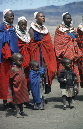 Maasai woman with small children in their village in the Ngorongoro Crater, Tanzania, June 2000,