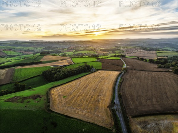 Colours of Devon Farms and Fields over Berry Pomeroy from a drone, Totnes, England, United Kingdom