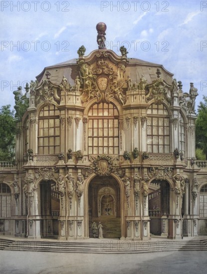 The Dresden Zwinger, Saxony, Dresden, Germany, authentic reproduction of a school mural,