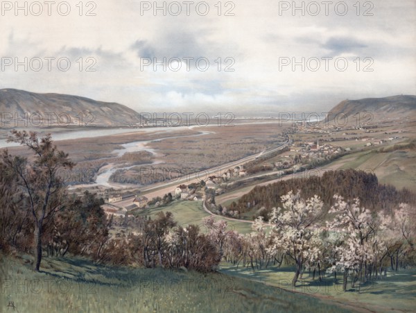 The Danube near Vienna, Austria, authentic reproduction of a school mural, historical, around 1900
