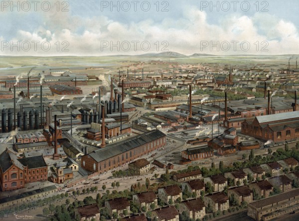 Factory buildings of an industrial plant, steel industry, Austria, authentic reproduction of a