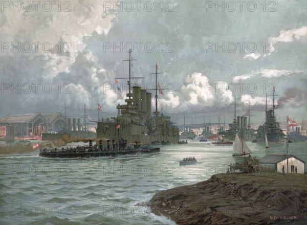 Austrian Navy, the Pola Naval Base, Pula, today Croatia, authentic reproduction of a school mural,