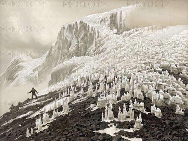 Penitent, penitent snow or zag firn, snow and ice pyramids, at Chimborazo, west side, Ecuador,