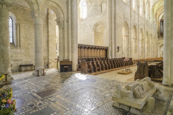 Tomb slab of Philip I and marble floor in opus sectile technique (Latin cut work), Abbey of Fleury,