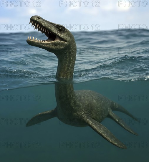 A dinosaur, a plesiosaurus in ocean water, fossil, extinct, prehistoric, Cretaceous, dinosaur,