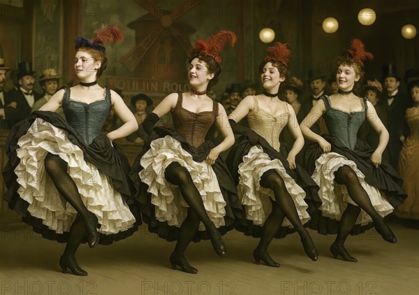 Dancers dancing the cancan in the Parisian restaurant Moulin Rouge, symbolic image dance, dance