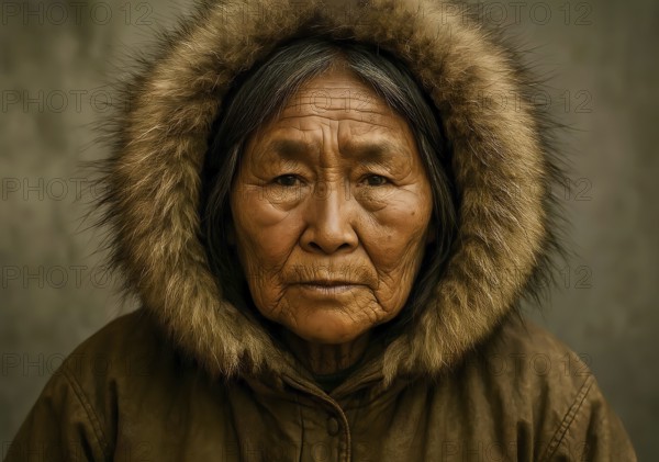 An old woman from the Inuit, portrait, symbolic image of Eskimo, polar region, winter, indigenous