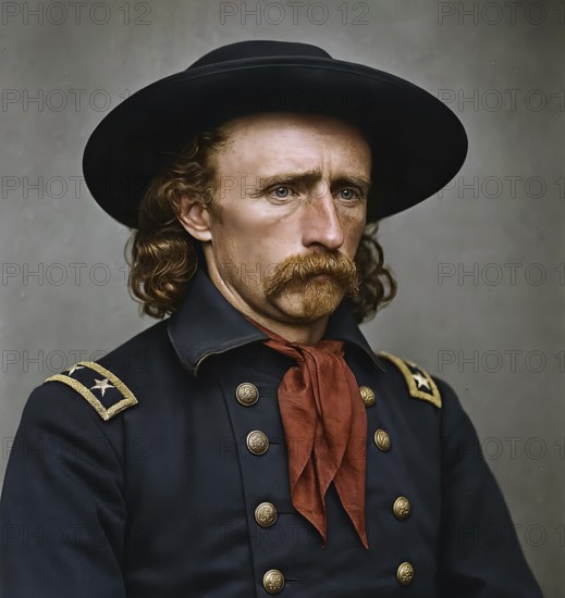 Portrait of General George Armstrong Custer, symbolic picture Battle of the Little Bighorn,