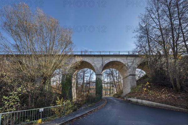 Historic stone railway viaduct in Lauf, built in 1876, Lauf an der Pegnitz, Middle Franconia,