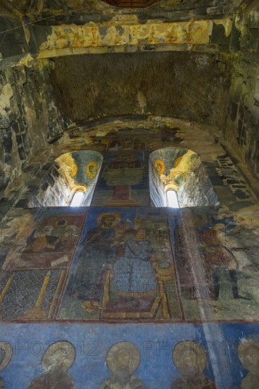 Church with impressive frescoes and religious representations on the walls, Akhtala monastery,