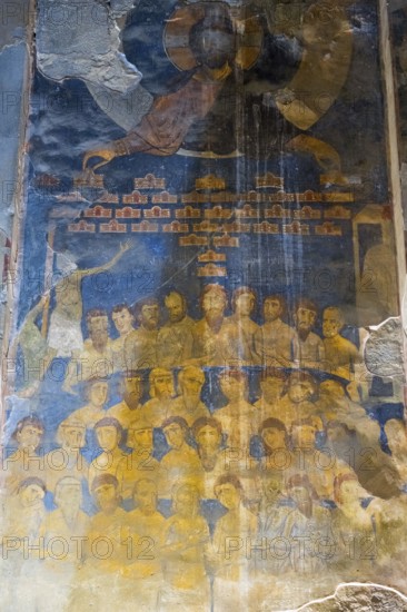Wall painting in a church depicting apostles and a religious supermotif, Akhtala monastery,