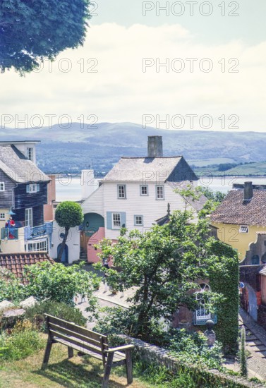 Buildings in Portmeirion folly tourist village, Gwynedd, North Wales, UK in 1985, built by Sir