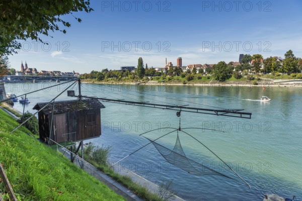 Traditional fishing hats with fishing net, Rhine, Basel