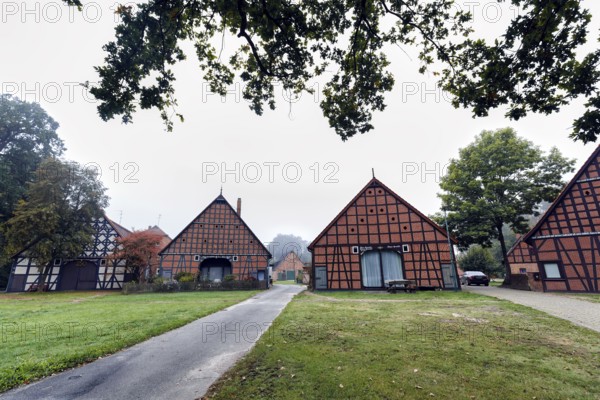Well-preserved half-timbered houses, four-frame buildings, hall houses, arranged in a circle,