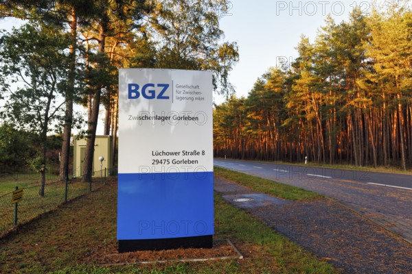 Sign, Gorleben interim storage facility, BGZ Gesellschaft für Zwischenlagerung mbH, facility for