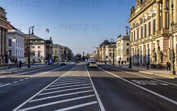 View from the middle of the Unter den Linden road towards the equestrian monument of Frederick the