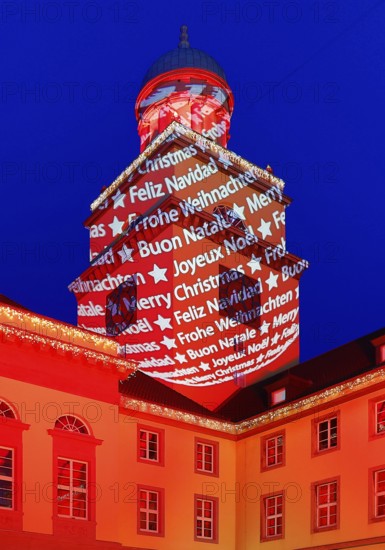 The town hall illuminated for the Christmas market in Witten, Ruhr area, North Rhine-Westphalia,