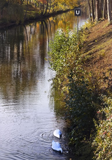 The river Lippe am Lippertor with the artwork Hel by Livia Theuer and Daniel Roskamp,