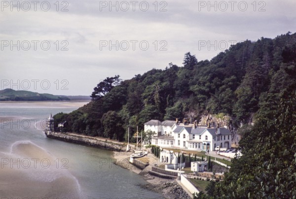 Buildings in Portmeirion folly tourist village, Gwynedd, North Wales, UK in 1985, built by Sir