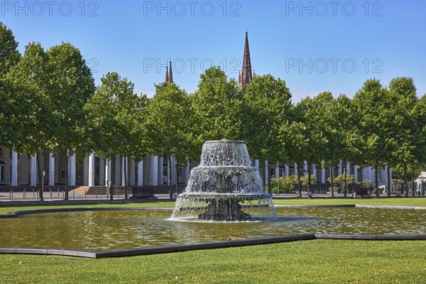 Green area, lawn, bowling green, trees, Platanus × acerifolia (Platanus ×hispanica), cascade