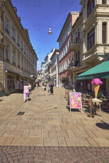 Pedestrian zone, general architecture, residential and commercial buildings, shops, shopping,