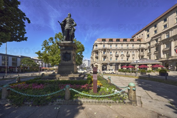Kaiser Friedrich memorial, flower bed, general architecture, historic building, trees, blue sky,