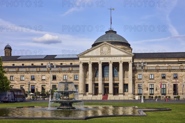 Spa hotel, neo-classical style, architect Friedrich von Thiersch, inscription Aquis Mattiacis,