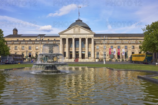 Spa hotel, neoclassicism style, architect Friedrich von Thiersch, inscription Aquis Mattiacis,