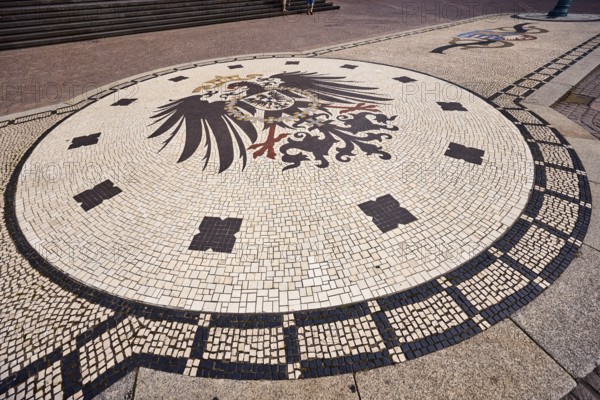 Square made of paving stones, mosaic imperial eagle of the German Empire, Schlossplatz square,