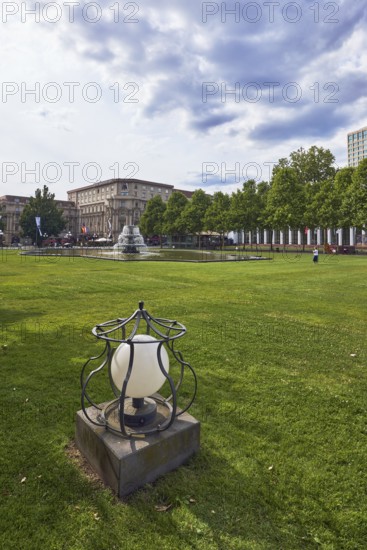 Garden area, lantern, lawn, bowling green, cascade fountain, general architecture, shadow, back