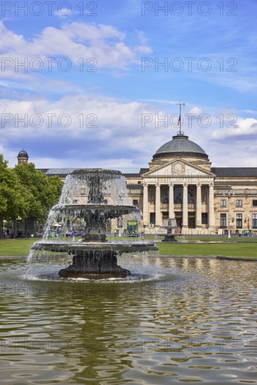 Spa hotel, neo-classical style, architect Friedrich von Thiersch, columns, gardens, trees, lawn,