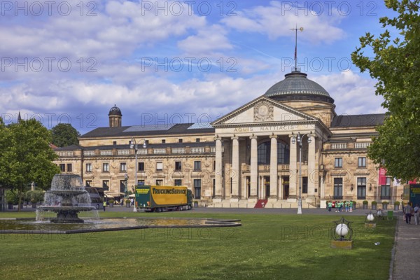 Spa hotel, neo-classical style, architect Friedrich von Thiersch, pillars, green area, bowling