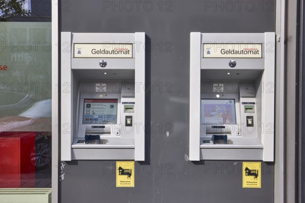 ATM, commercial building, façade, shop window, savings bank, Nassauische Sparkasse, sunny,
