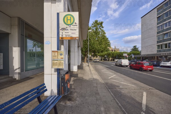 Spa hotel Theater bus stop, public transport, bench, zigzag line road marking, vehicles, general