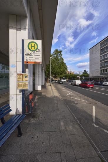 Spa hotel Theater bus stop, public transport, bench, zigzag line road marking, vehicles, general