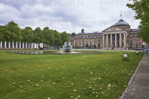 New spa hotel, casino, green areas, trees, Platanus × acerifolia (Platanus ×hispanica), lantern,
