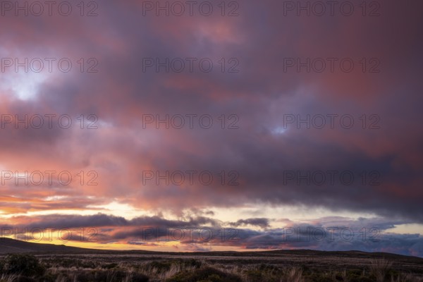 Cloudy sky at sunset, Tama Lake Walk (Tama Lakes Track) . Tongariro National Park, North Island,