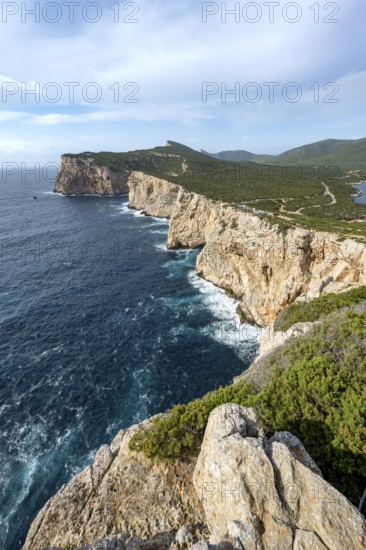 View of steep cliffs by the sea, coastal landscape, cliffs on the Capo Caccia headland, Alghero,