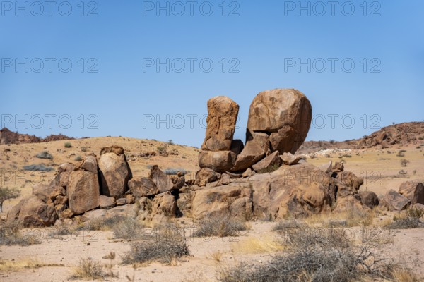 Desert landscape, barren landscape with hills of stacked rocks, Brandberg, Erongo, Damaraland,
