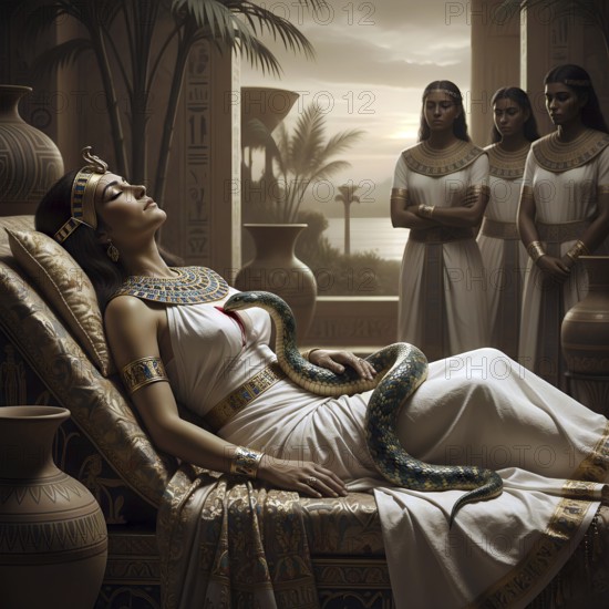 Cleopatra dead after being bitten by a snake, symbol symbol Mark Antony, Roman Empire, Egypt,