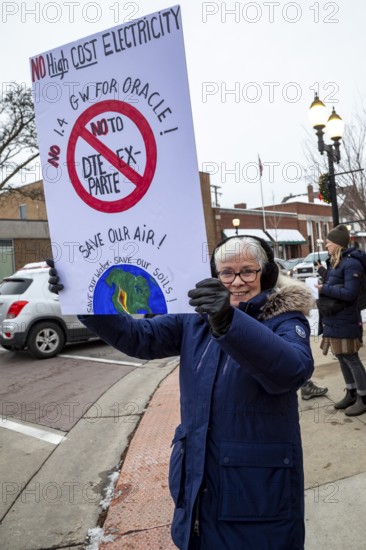 Saline, Michigan USA - 1 December 2025 - Rural Michigan residents rally against the $7 billion