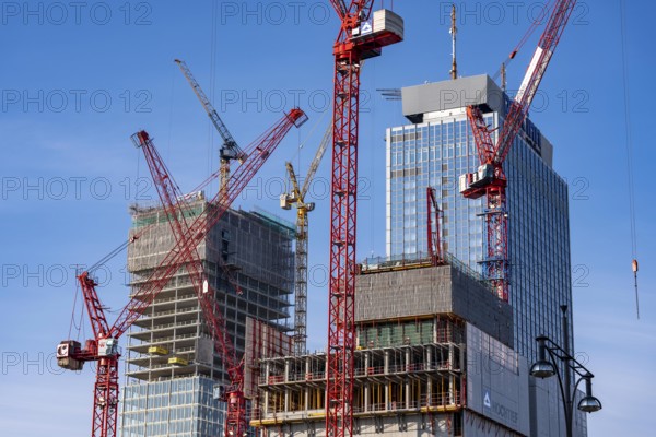 Construction site of the Covivio skyscraper in front, in the vicinity of Alexanderplatz in Berlin,