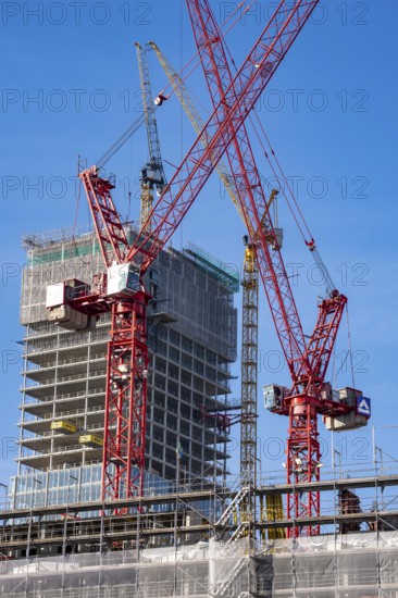 Construction site of the Covivio skyscraper in front, in the vicinity of Alexanderplatz in Berlin,
