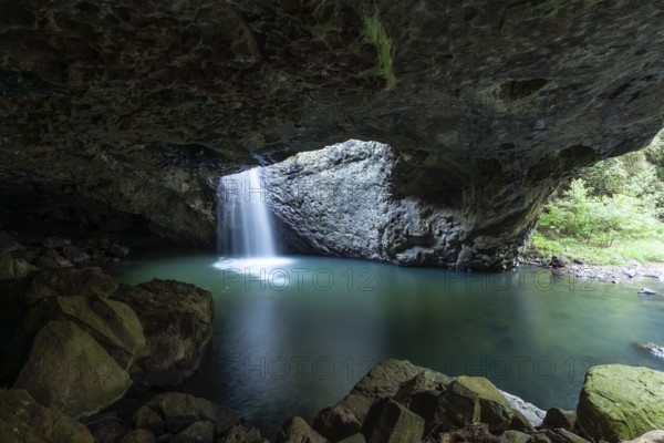 Natural Bridge Springbrook National Park Waterfall in the Basalt Cave, Queensland Gondwana