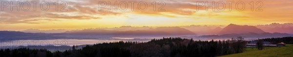 Panorama from Horben with a view of the foggy Reuss Valley, in the background the Alpstein, the