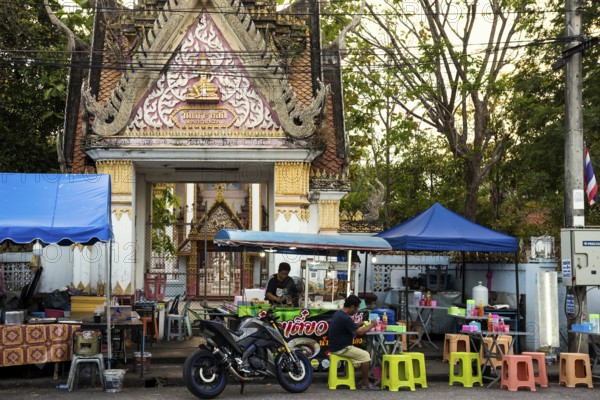 Food stand in front of a temple, Prachuap Khiri Khan, Prachuap Khiri Khan Province, Central