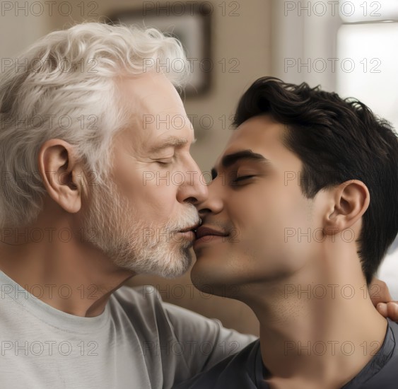 An older man kisses a younger man, symbol of love, in love, homosexuality, feeling, tolerance,