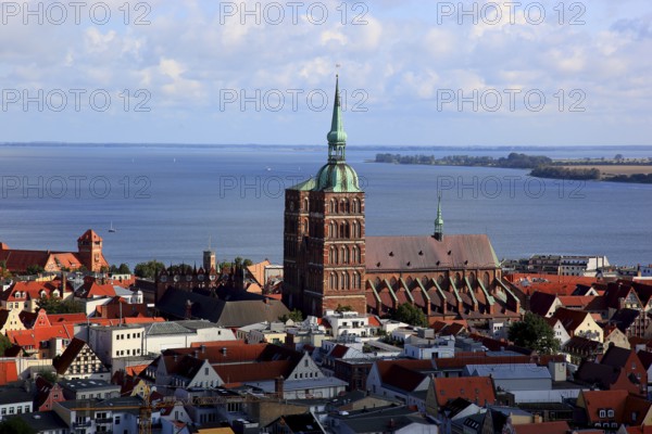 City panorama from above, Stralsund, Hanseatic City of Stralsund, Vorpommern-Rügen District,